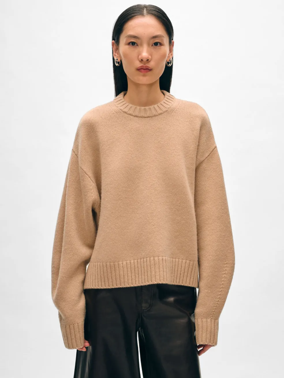 merino cashmere drop shoulder crewneck