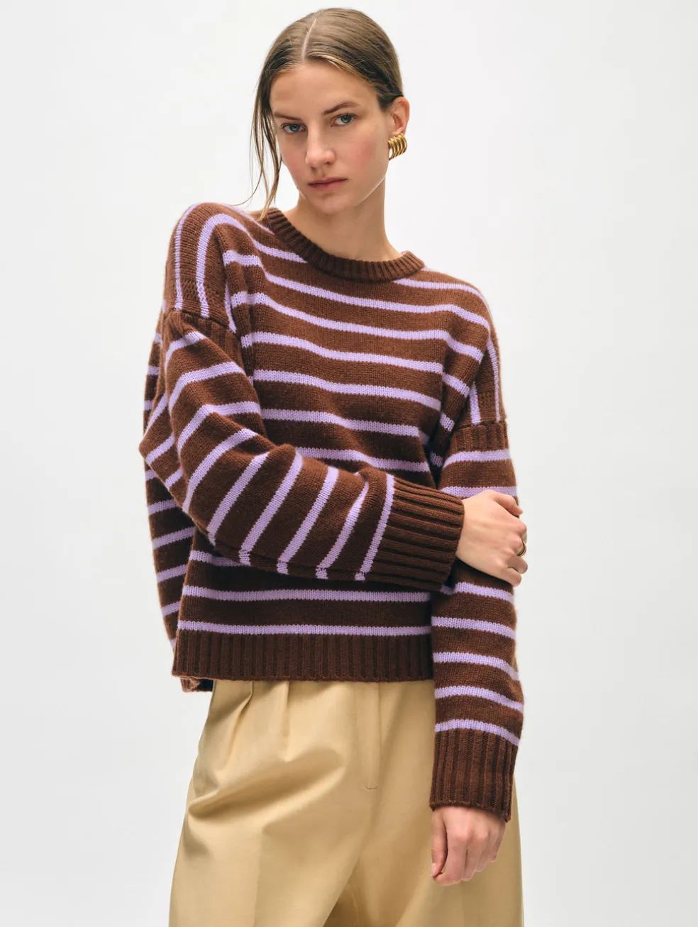 merino cashmere striped crewneck