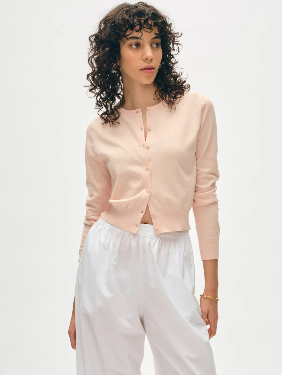 organic cotton crewneck cardigan