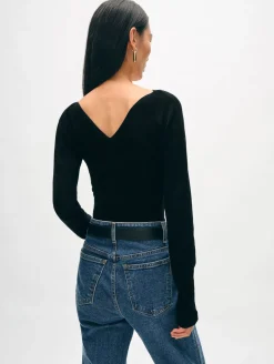 superfine merino ribbed v neck top